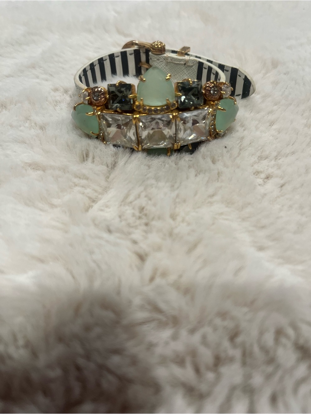 Henri Bendel Gold-Tone Statement Bracelet with Mint Green and Clear Stones